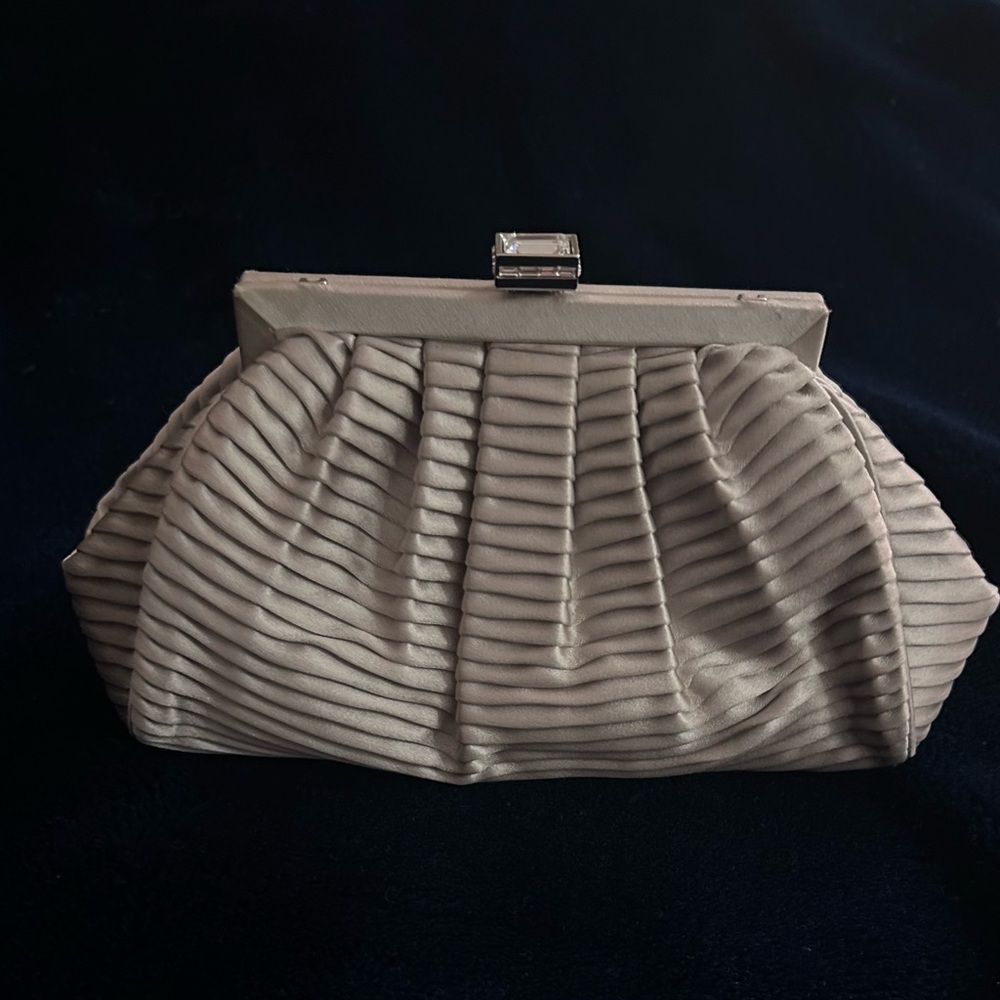 Judith Leiber Silver Satin Pleated Clutch - Picture 5 of 9